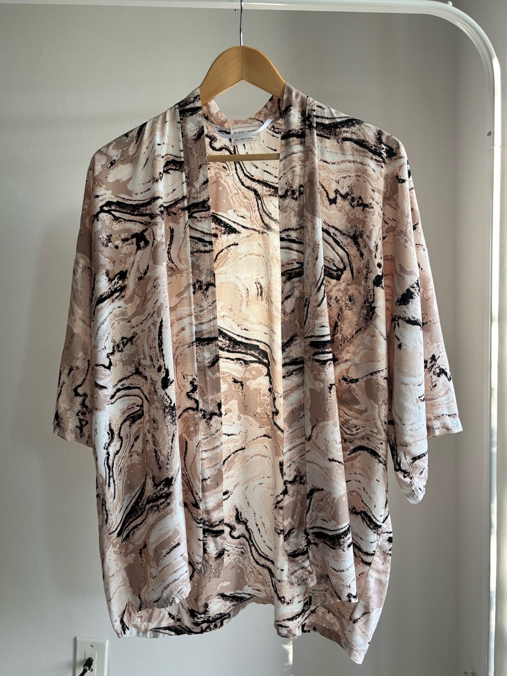 Melrose and Market Light Pink Marble-Print Open Kimono Cardigan O/S